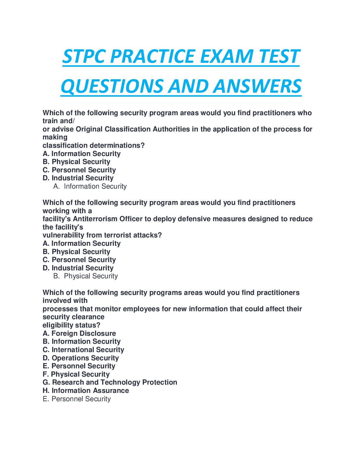 Preview image for STPC PRACTICE EXAM TEST QUESTIONS AND ANSWERS LATEST (2023/2024) COMPLETE GUIDE SOLUTION RATED A.